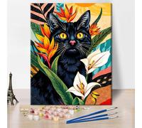 Black Cat Paint by Number Kits for Adults Beginners,Abstract Animal Paint by Numbers Kits,DIY Calla lily Blossom Plants Paint by Numbers Kits on Canvas for Home Wall Decor 16x20inch Frameless