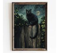 Black Cat Paintings Canvas Wall Art Moody Animal Prints Gothic Cat Canvas Wall Art Vintage Cat Painting Dark Black Cat Print Gothic Animal Art Vintage Animal Poster for Living Room 16x24inch No Frame