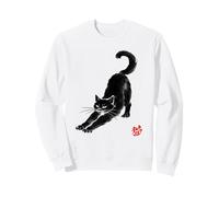 black cat pandiculation Japanese ink art painting Sweatshirt