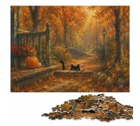 Black cat peeking from autumn leaves Jigsaw Puzzle for Adults, 500 Pieces | Visual matching and sorting - a clear build method alone or together.