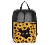 Black Cat Peeking from Sunflowers Shoe Bag for Travel Daily Use Anti-dust Storage Carrier Golf Shoe Pouch