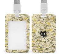Black Cat Peeking Out from The Daisies Field ID Badge Holder Retractable Clip Card Holder Card Protector Name Badge Name Tag for Work Office Doctor Nurse