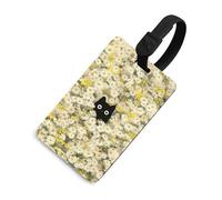 Black Cat Peeking Out from The Daisies Field Luggage Tag Travel Bag Suitcase Baggage Name Tags