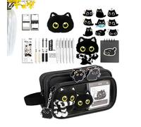 Black Cat Pencil Case - 10 Layer Detachable Organizer, Funny Pen Holder, Capacity School Supplies Storage | Multi-Pocket Stationery Box for Students Boys Home Class Birthday Va