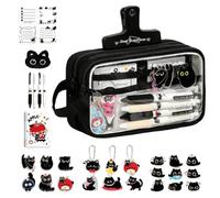 Black Cat Pencil Case - Large Capacity Clear | Stationery | Clear PVC design, spacious main compartment, sturdy zipper, cute cat motif, includes basic writing