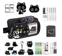Black Cat Pencil Case Set,Black Cat Stationery Supplies - Students Pencil Pouch, Students Kids Boys Girls School Classroom Home Study Travel Birthday Christmas