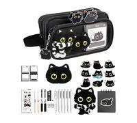 Black Cat Pencil Case - Ten Compartments Structure Detachable with Complete Writing Set Large Format Design, Creative Case with Multiple Levels, Tidy Pen Box for Classroom, Extensive Sc