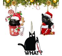 Black Cat Pendant 3Pcs Xmas Ornaments, Christmas Tree Hanging Party Decor, 2025 Christmas Tree Topper Ornaments for Cat Lovers