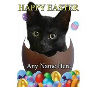 Black Cat personalised Easter Greeting Card Mum Dad Nan Friend sister refSe1