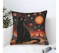 Black Cat Pillow Cases Modern Art Decorative,Cosmic Art Pattern Square Cushion Covers Soft Polyester Throw Pillow Cover for Living Room Sofa Outdoor Pillowcases 45x45cm