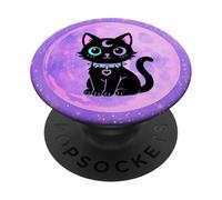 Black Cat Pink Witchy Cat Kawaii Pastel Goth Cat Moon Purple PopSockets Adhesive PopGrip