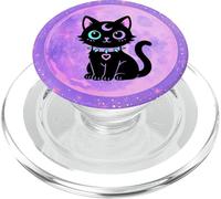 Black Cat Pink Witchy Cat Kawaii Pastel Goth Cat Moon Purple PopSockets PopGrip for MagSafe