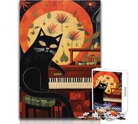 Black Cat Play The Piano 1000 Pieces Jigsaws Adults Puzzles Gifts Educational Mental Skill Game Memorable Thoughtful Gift Selection Size 38x26cm
