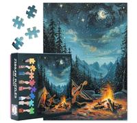 Black Cat Playing Guitar - Jigsaw Puzzles 1000 Pieces for Adults - Camping Under The Starry Sky - 1000 Piece Puzzle for Adults Tent Campfire Puzzle Vibrant Nighttime Artwork 20x27 Inch