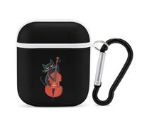 Black Cat Playing Violoncello Case Cover Compatible with AirPods 1 2 Generation with Black Keychain