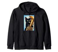 Black Cat Plays a Horn Zip Hoodie