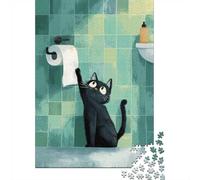 Black cat plays with toilet paper Jigsaw Puzzle for Adults, 1000 Piece