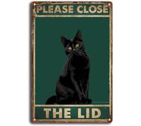 Black Cat Please Close The Lid Bathroom Restroom Vintage Metal Sign Retro Toilet Paper Black Cat Poster,Aluminum 6x8 Inch