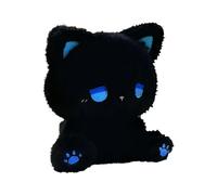 Black Cat Plush Toy with Color Changing Eyes and Ears, Cute Cat Stuffed Animal for Valentine's Day, Decorative Ornament, 5.9in/15cm (Blue)
