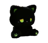 Black Cat Plush Toy with Color Changing Eyes and Ears, Cute Cat Stuffed Animal for Valentine's Day, Decorative Ornament, 5.9in/15cm (Green)