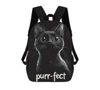 Black Cat Portrait And Purr-fect Backpack, 3D Printed School Bag, School Lunch Bag, Travel Backpack, Friends Backpack, School Backpack for Girls And Boys 17inch