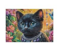 Black Cat Portrait Close Up 300 Piece Jigsaw Puzzle for Adults Kitchen Wall Decor Art Project Precision Cut Great Gift for Art Lovers 300 PCS