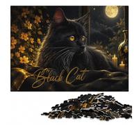 Black Cat Portrait Wooden Jigsaw Puzzle, Adult Activity, 500 Pieces | Adult Puzzle: visual matching for a more organised build during indoor leisure.