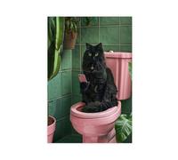 Black Cat Poster, Printable Black Cat Decor, Funny Bathroom Wall Art, Home Decor, Unframe-style 08x12inch(20x30cm)