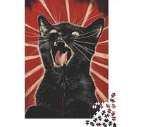Black Cat Propaganda Art 1000 Piece Puzzle for Cat Birthday Gift, 38x26cm/1000pcs