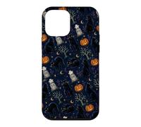 Black Cat Pumpkin Ghost Halloween Navy Moon Spooky Pattern Case for iPhone 12 mini