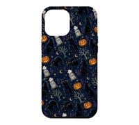 Black Cat Pumpkin Ghost Halloween Navy Moon Spooky Pattern Case for iPhone 12 Pro Max