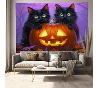 Black Cat Pumpkin Tapestry Watercolor Animals Wall Hanging Backdrop Wall Art Purple Home Decor for Halloween Party Decor Portrait Photo Booth Props