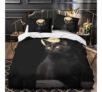 Black Cat Quilt Cover 3D Print Extra Soft 3PCs Bed Linen Hidden Zipper mystical Night Scene Comforter Cover Premium Wrinkle-Resistant for Adults Teens Women Kids Girls Boys Single（135x200cm）
