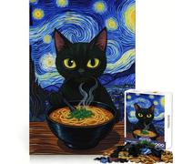 Black Cat Ramen Starry Night Painting Jigsaw 1000 Pieces for Teenagers Sharp Memory Easy Relaxation Neat Edges Joyful Xmas (50x75cm)