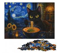 Black Cat Ramen Starry Night Painting Jigsaw Puzzle for Adults, 1000 Pieces | A hands-on home pastime: an activity that can be paused and resumed at home.