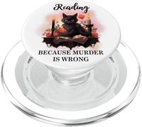 Black Cat Reading Because Murder is Wrong Books Cats Bookish PopSockets PopGrip for MagSafe