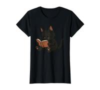 Black Cat Reading Book Nerd Value Graphic T-Shirt, Women, Black, XL