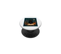 Black Cat Reading Book Pumpkin Moon Stars Fall Cozy Boho Art PopSockets Adhesive PopGrip