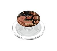 Black Cat Reading Books Under Moonlight PopSockets PopGrip for MagSafe
