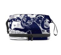 Black Cat Reading Magic Book Double Layer Cosmetic Bag for Women and Girls, Travel Toiletry Bag Makeup Handy Pouch Organiser Bag with Brush Compartment
