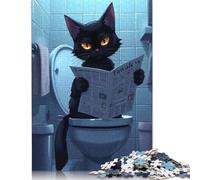Black Cat Reading Newspaper Puzzle Family Fun Paper Rectangular Jigsaw Puzzle for Kids And Adults Age 12 Years Up Birthday Present 1000pcs (75x50cm)