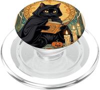 Black Cat Reading The Jack o lantern Journal PopSockets PopGrip for MagSafe