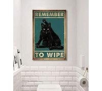 Black Cat Remember To Wipe Vintage Funny Cat Lover Art Print Poster Metal Sign Poster Sign 8x12 inch