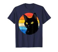 Black Cat Retro Sunset Yellow Eyes T-Shirt