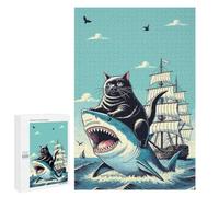 Black Cat Riding Shark Art Puzzle for Adults, 1000 PCS, Illustrated Jigsaw Edition, A Detailed Puzzle Experience for Adult Hobbyists