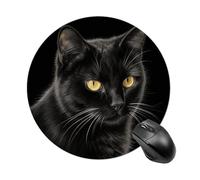 Black Cat Round Mouse Pad 7.8 Inch Portable Non-Slip Rubber Base Office Mouse Mat Waterproof Durable Smooth Surface Computer Mousepad for Laptop Desktop