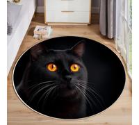 Black Cat Round Rug 60 Cm Washable, Black Non-Slip Circle Rug, Mysterious And Fascinating Decorative Carpet, Soft Low Pile Bedside Carpet Decor, Living Room Bedroom Kitchen