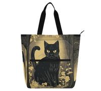 Black Cat Safari Prints Black Books Tote Bags for Boys Girls Women Water-resistant Reusable Grocery Beach Bag with Zipper for College Shopping Beach Rainbow