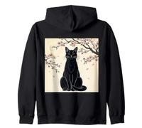 Black Cat Sakura Moon Zen Feline Art Zip Hoodie