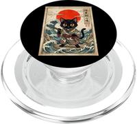 Black Cat Samurai Katana Japanese Waves Vintage Art PopSockets PopGrip for MagSafe